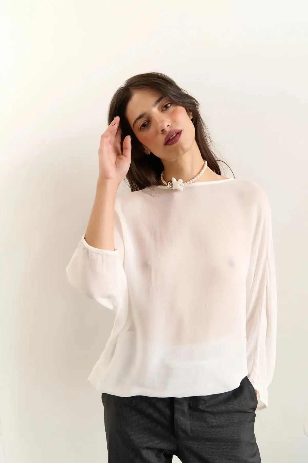 Кольє SKARB з середніми перлинами, платиновим серцем і пташкою