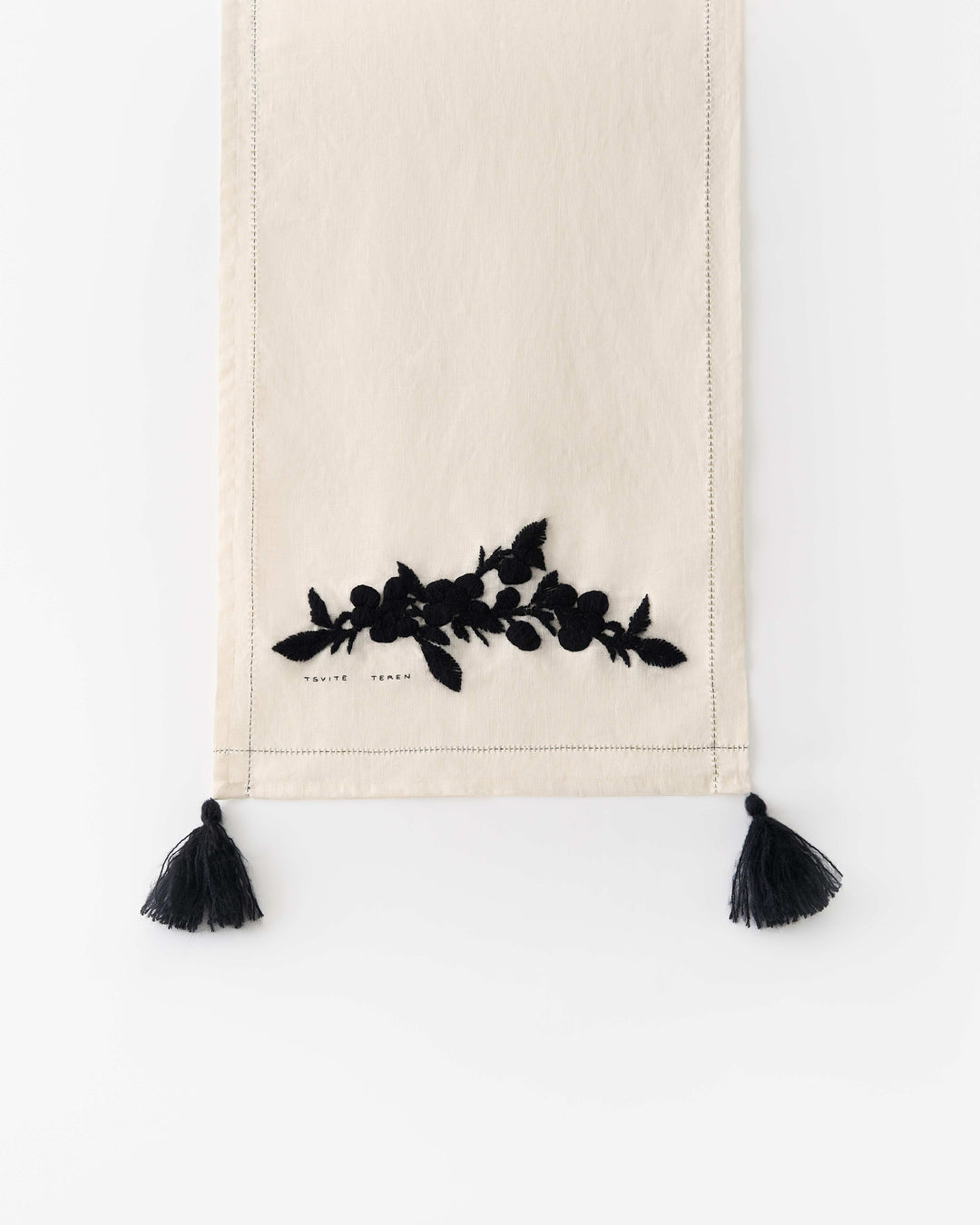 Vita Table Runner with Hand-Embroided Blackthorn Berries