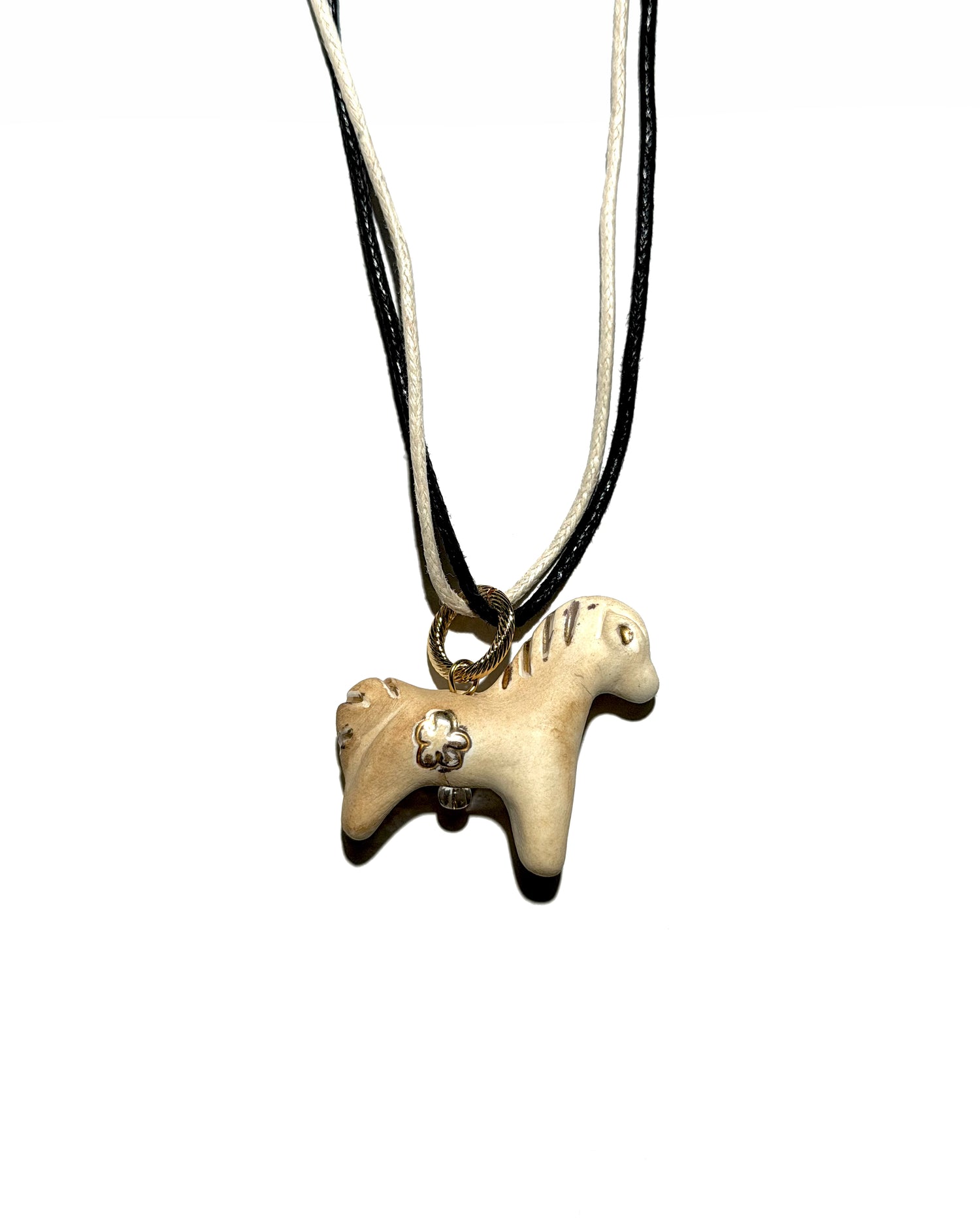 LIULI WABI-SABI Pendant with Milk-Fired Ceramic Horse on a Cord