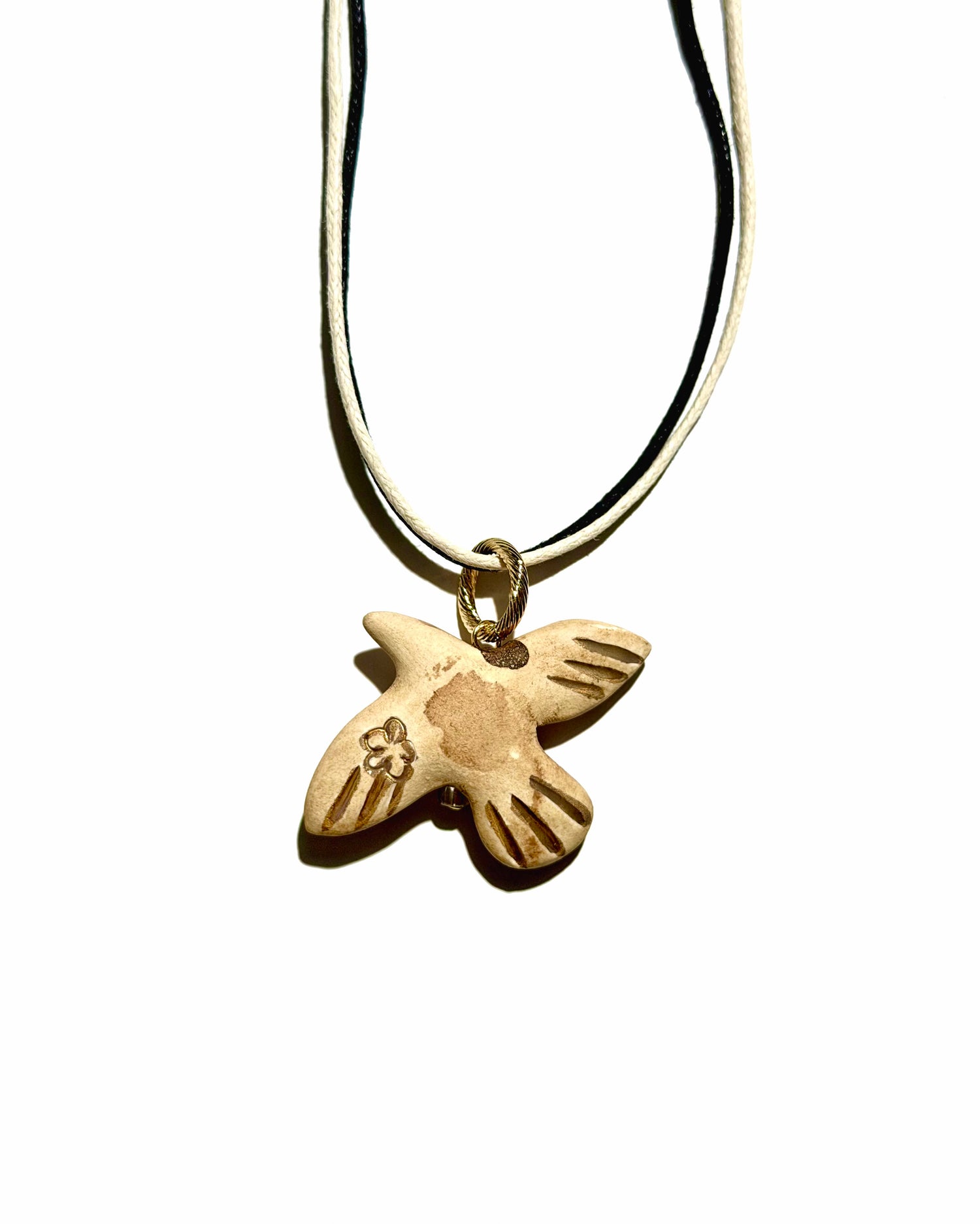 MYRNI WABI-SABI Pendant with Milk-Fired Ceramic Bird on a Cord