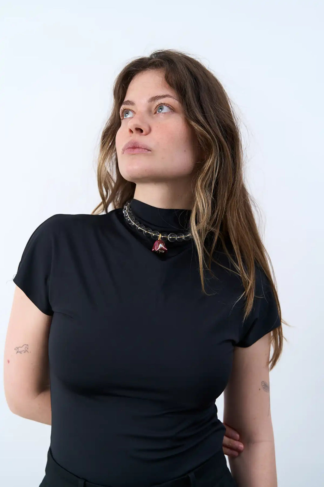 Collier POLYSK avec cristal et grande campanule bordeaux