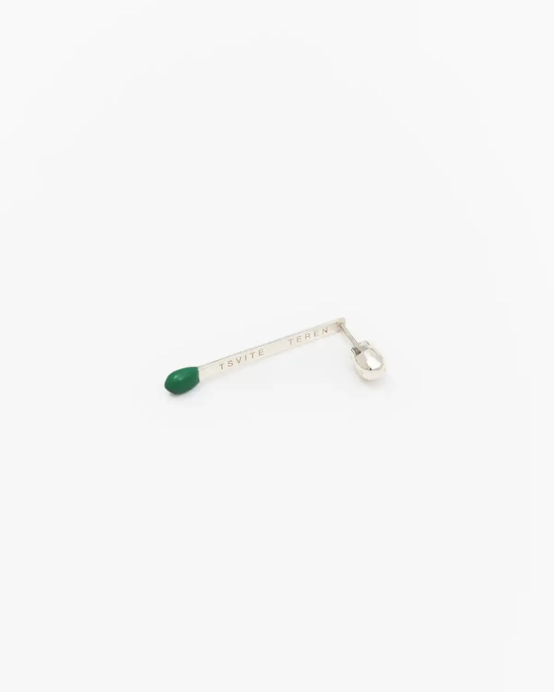 6.674 Earring in Long Silver Matchstick Shape with Green Enamel