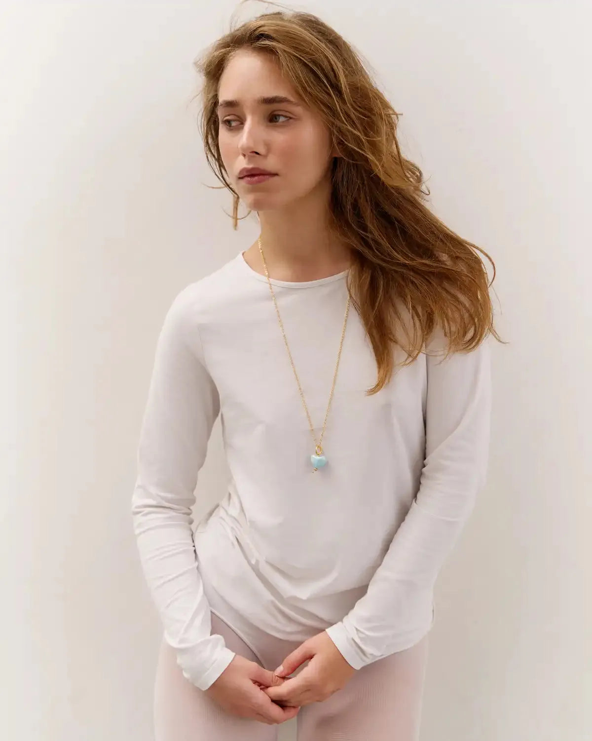 SKARB pendant with a small sky-blue heart on a chain