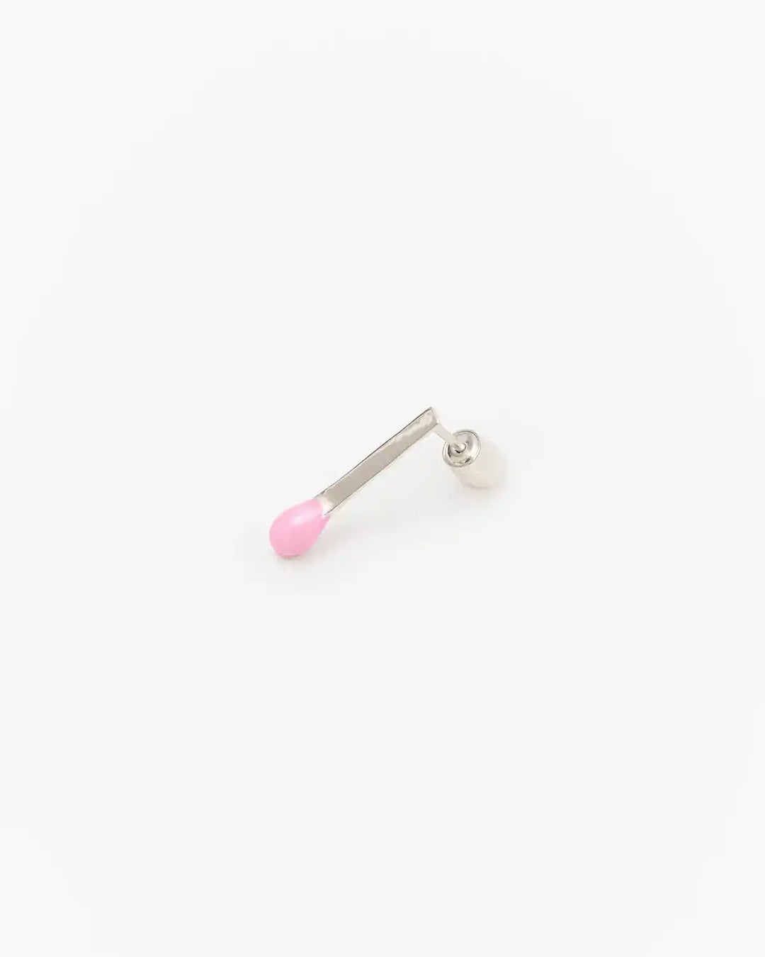 6.674 Earring in Short Silver Matchstick Shape with Pink Enamel