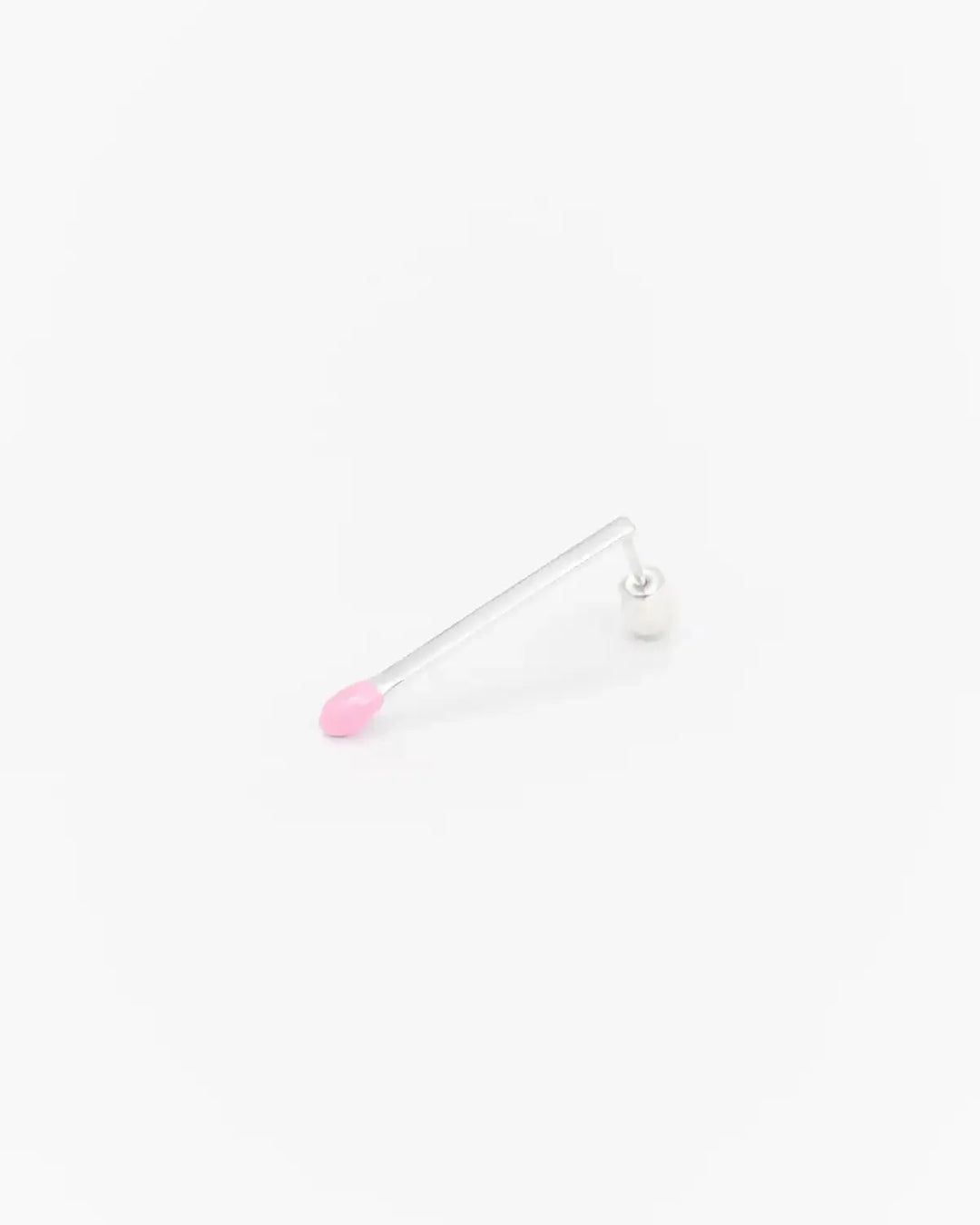 6.674 Earring in Long Silver Matchstick Shape with Pink Enamel