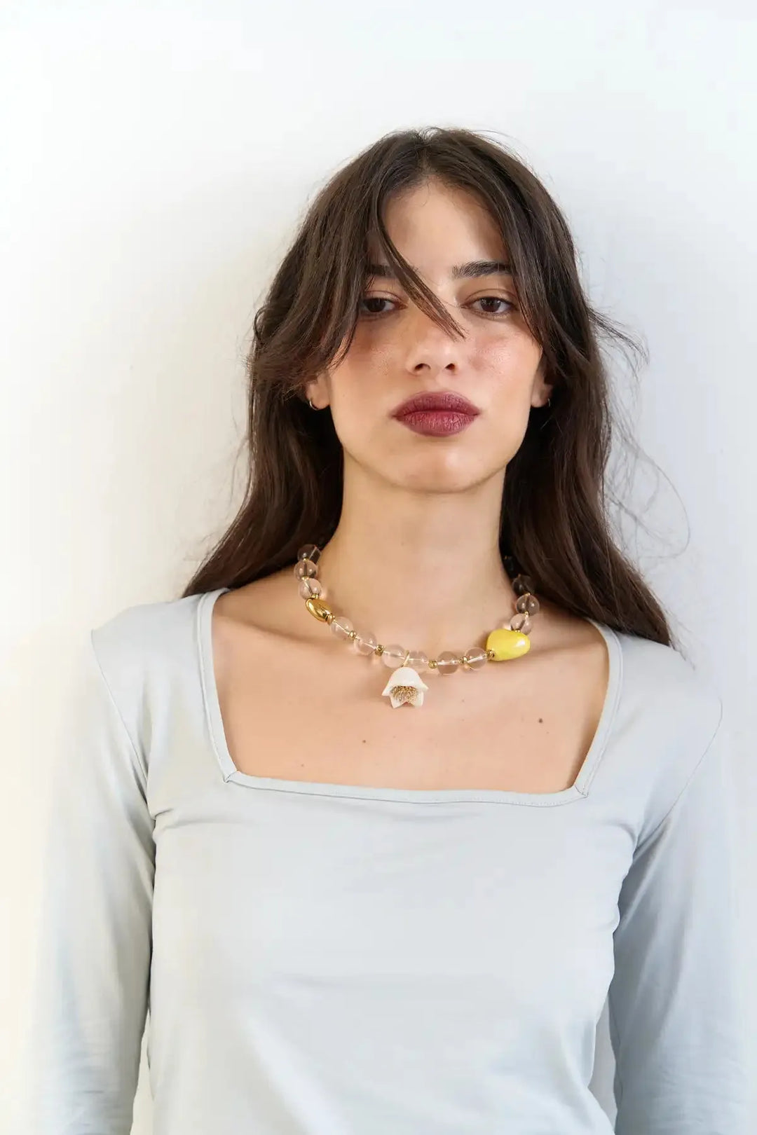 SKARB necklace with crystal, yellow heart and bellflower
