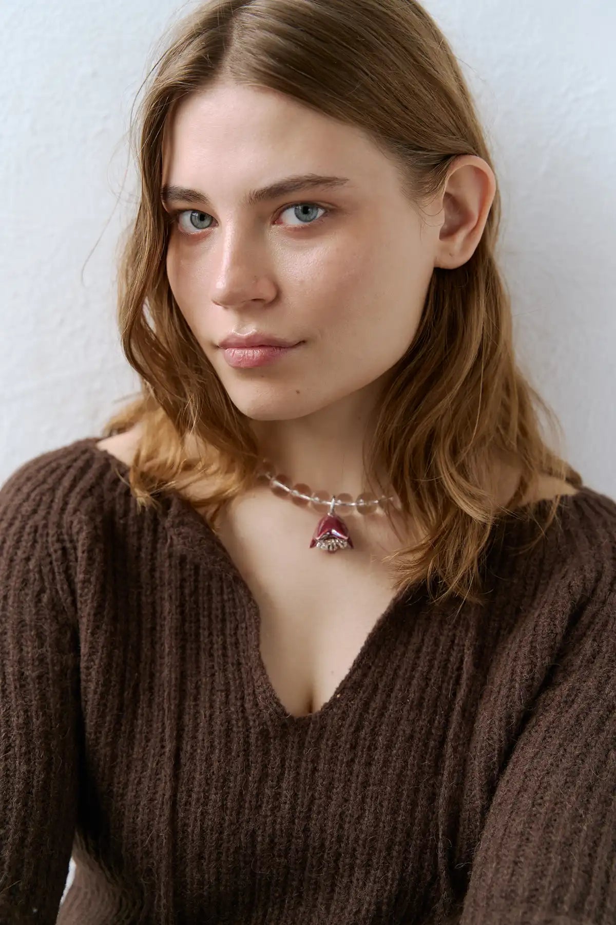 Collier POLYSK avec cristal et grande campanule bordeaux