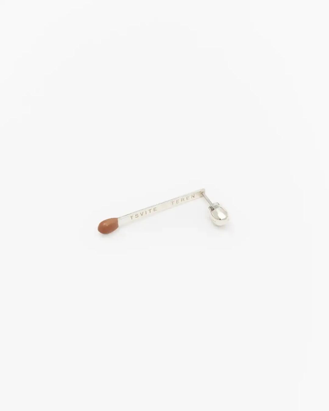 6.674 Earring in Long Silver Matchstick Shape with Brown Enamel