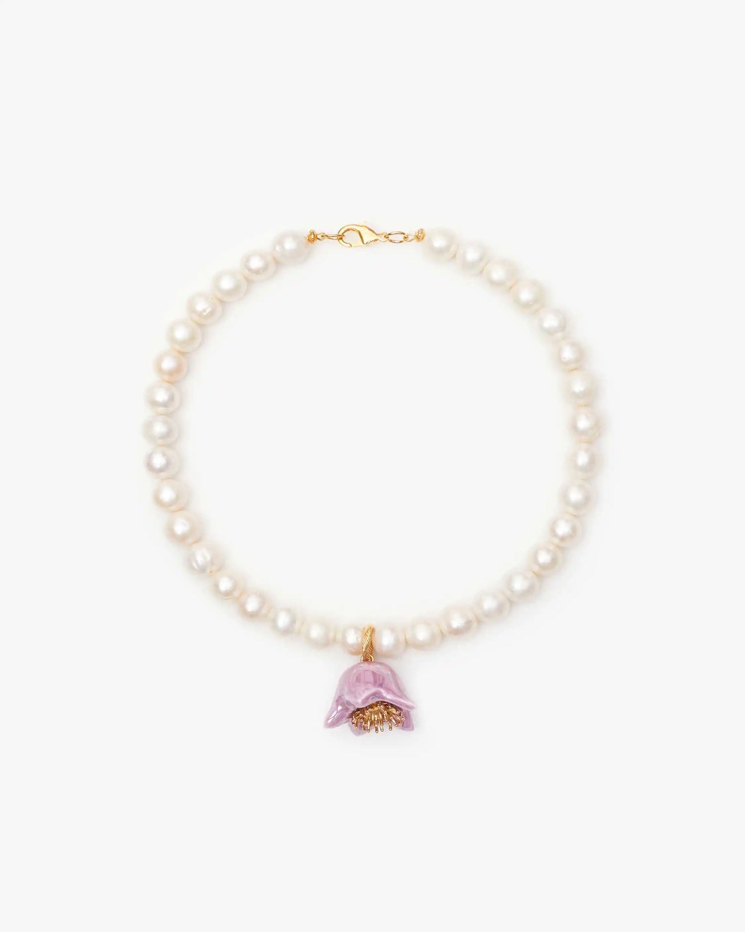 Polysk Necklace with Large Pearls and Lilac Bellflower