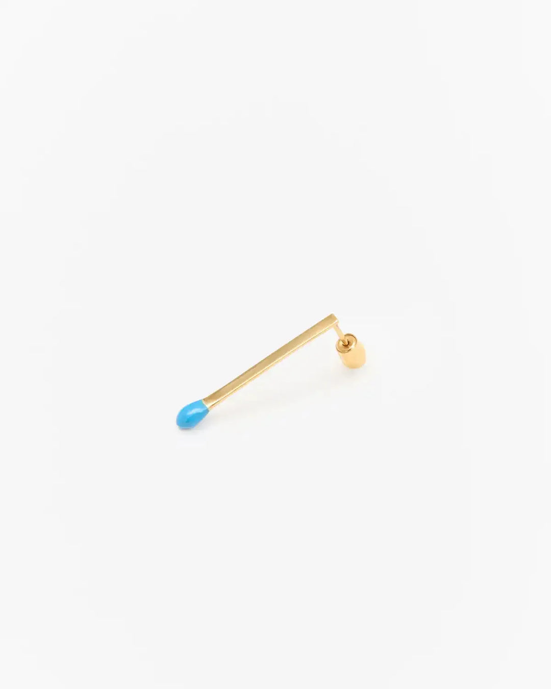 6.674 Earring in Long Gold-Plated Silver Matchstick Shape with Blue Enamel