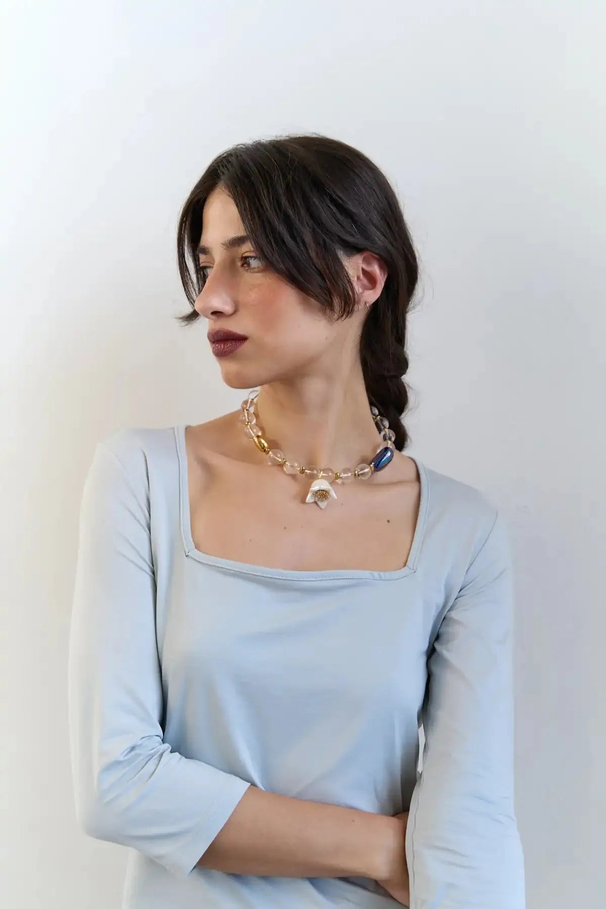 SKARB necklace with crystal, blue heart and bellflower