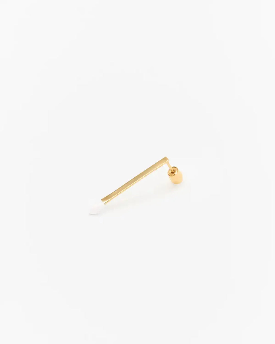 6.674 Earring in Long Gold-Plated Silver Matchstick Shape with White Enamel