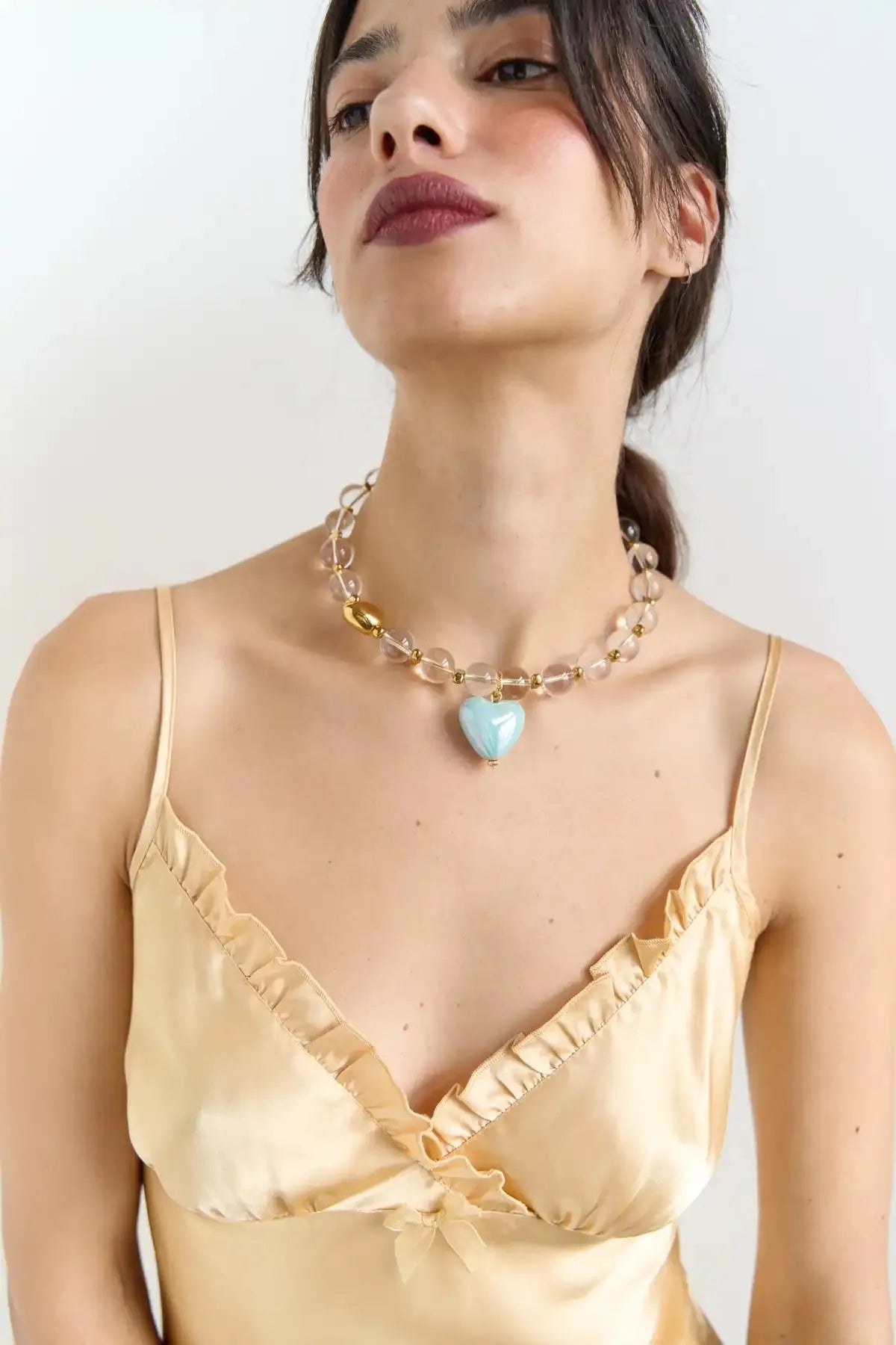 SKARB necklace with crystal and sky-blue heart