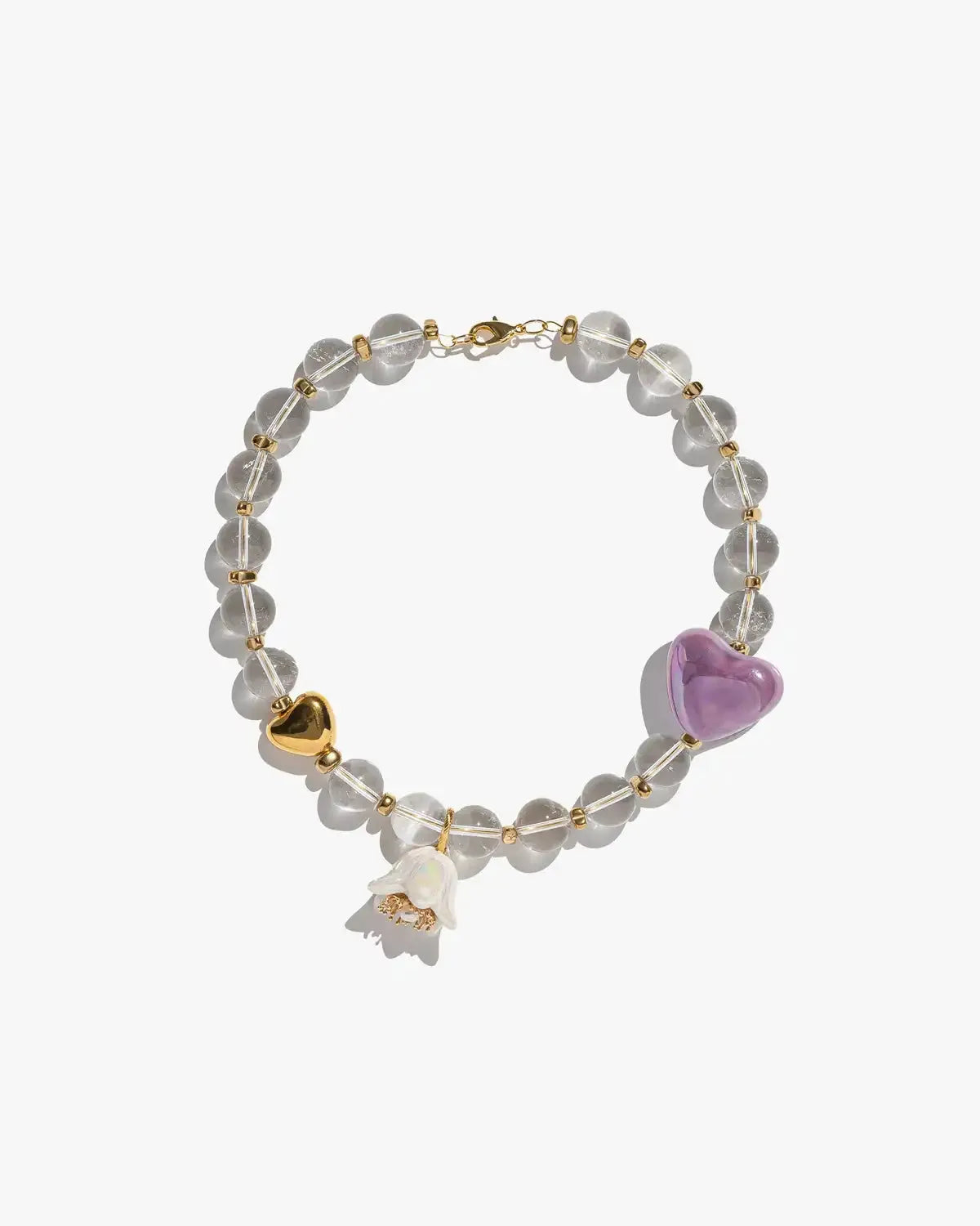 SKARB necklace with crystal, lilac heart and bellflower