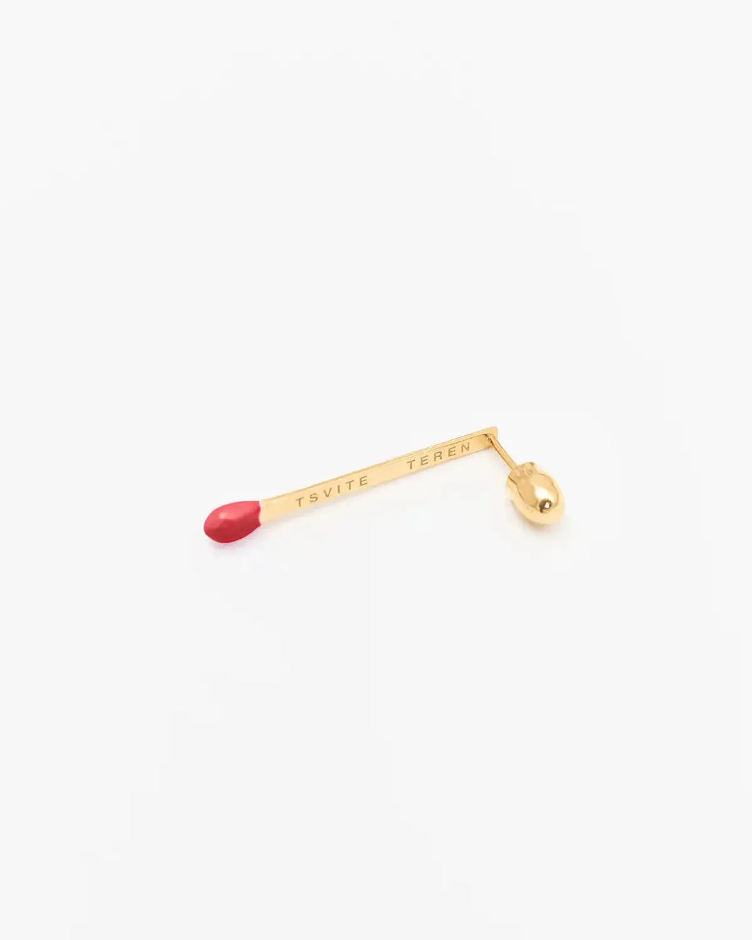 6.674 Earring in Long Gold-Plated Silver Matchstick Shape with Red Enamel