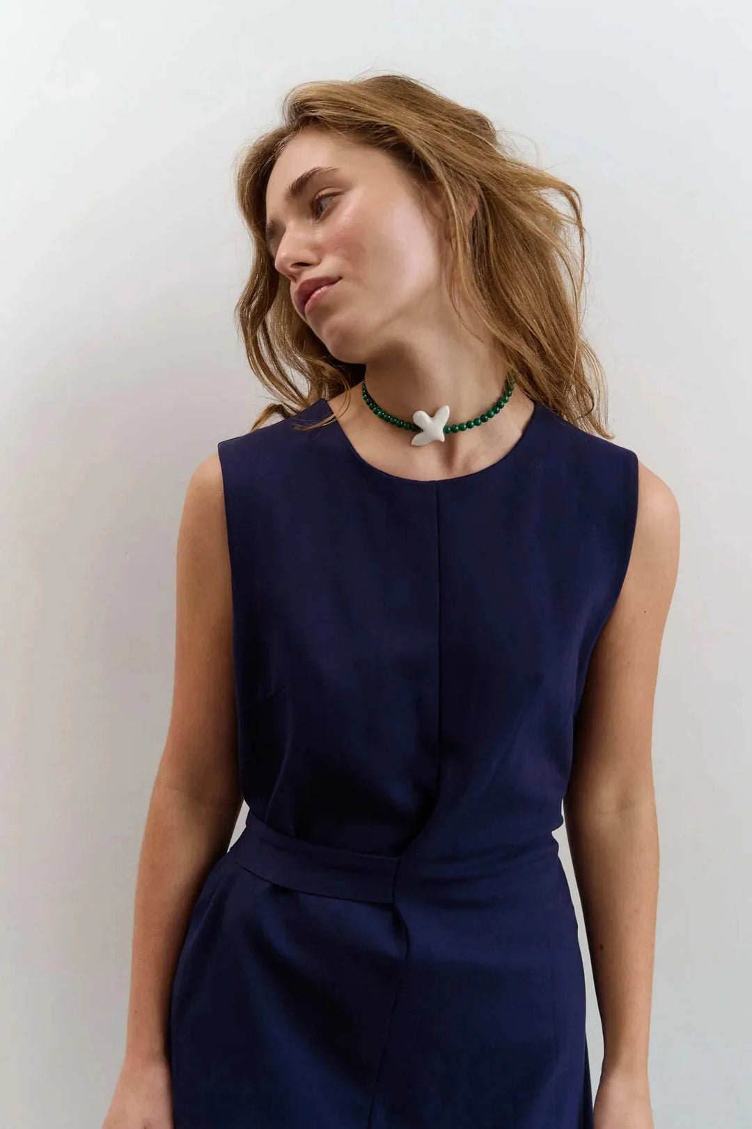 Кольє MYRNI з середнім малахітом та пташкою