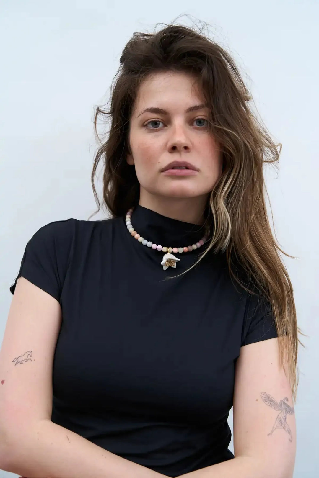 Кольє POLYSK з різнокольоровим кварцем та білим дзвоном